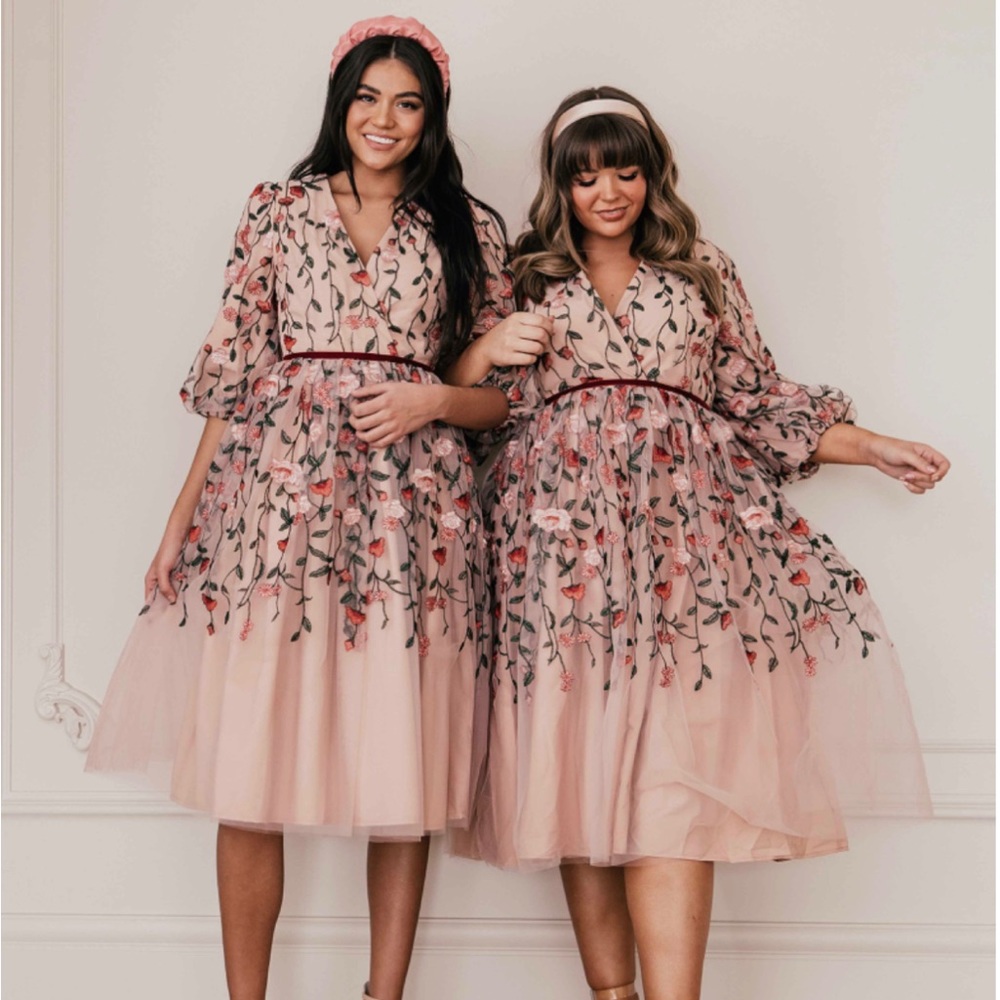 JessaKae Holly Embroidered Floral Pink Dress